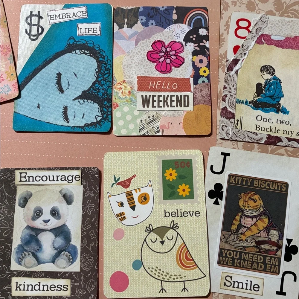 10 Altered Colorful Art Playing Cards
